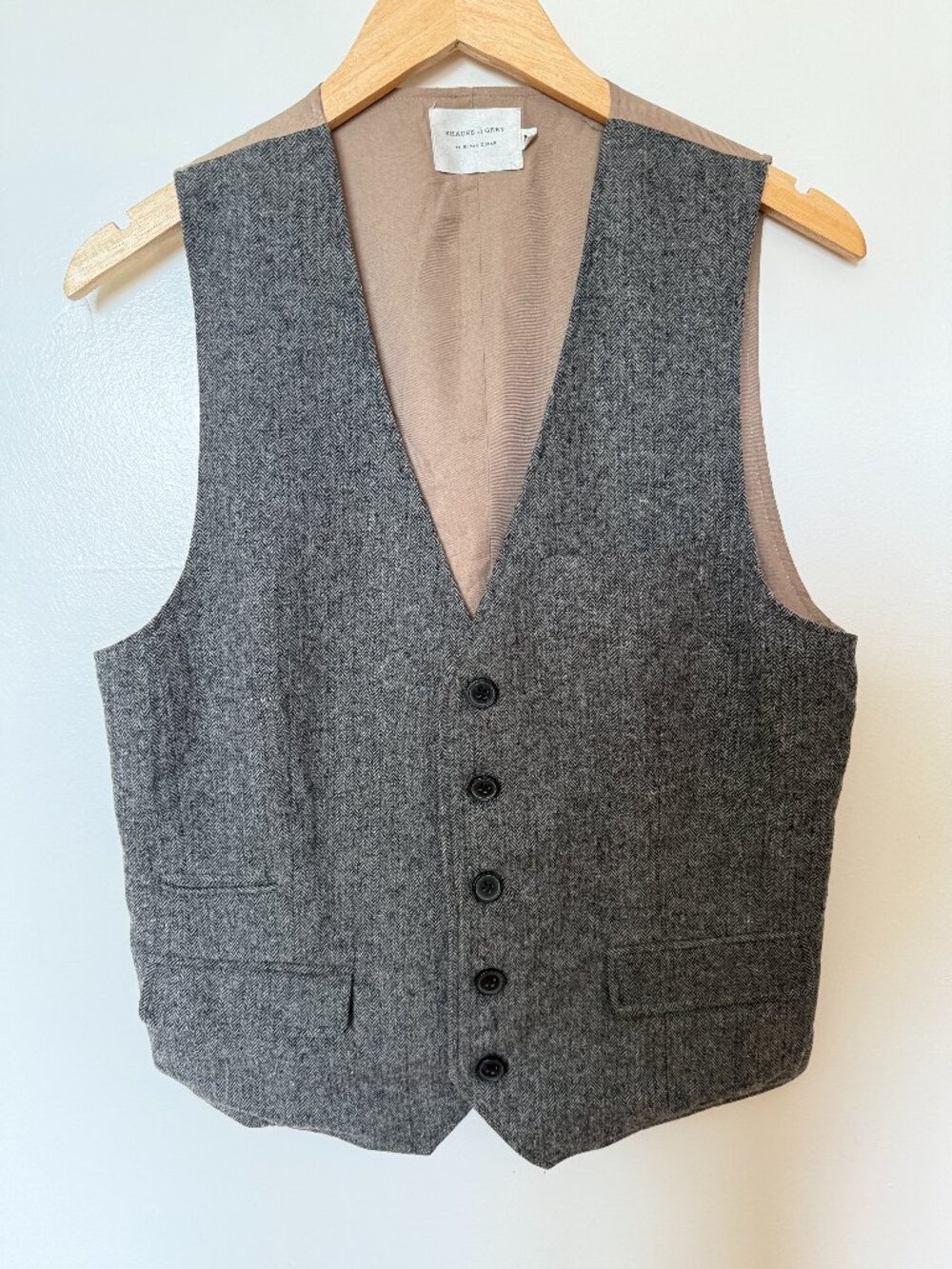 Shades of Grey by Micah Cohen | Grey Herringbone Wool Vest/Waistcoat | Men's Med - Picture 1 of 3